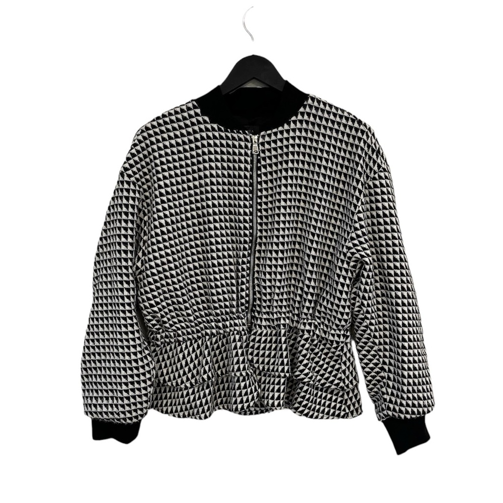 Gracia Black & White Geometric Bomber Jacket